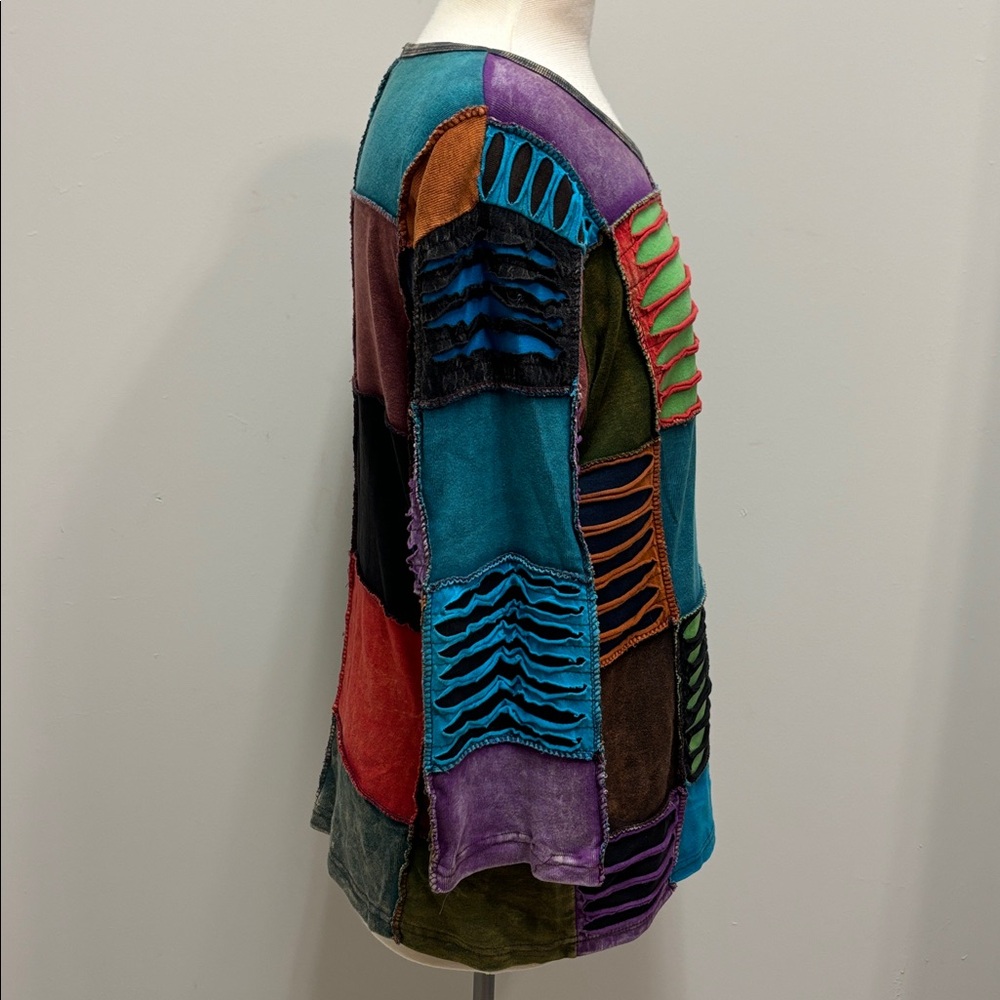 Vtg Rising International Patchwork Texture Shirt … - image 3